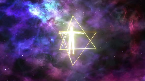 Rotation of two tetrahedrons (Merkaba) inside which is a luminous man