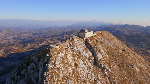 Aerial Shot of the Njegos Mausoleum on Top of the Mount Lovcen in Montenegro