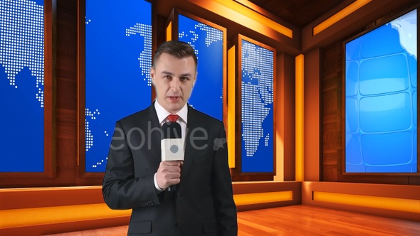 Virtual Broadcast Studio With World Map Video R45