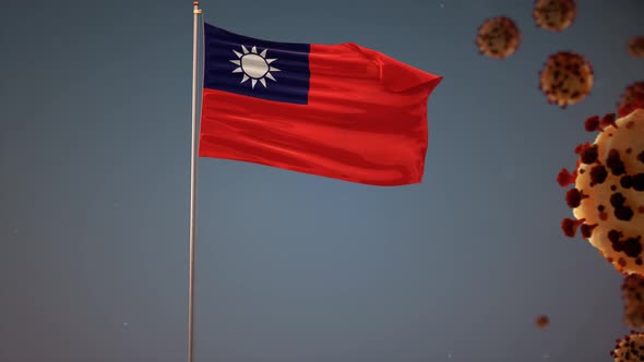 Taiwan Flag With Corona Virus Attack 4K