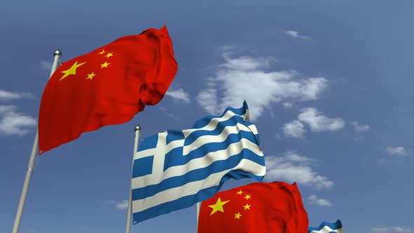 Many Flags of Greece and China