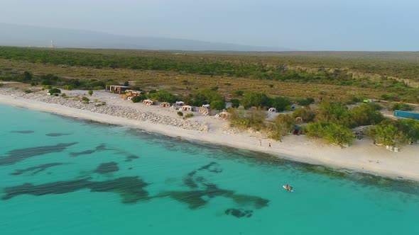 Aerial view of Eco del Mar exclusive natural lodge with ecological tent accommodations by turquoise