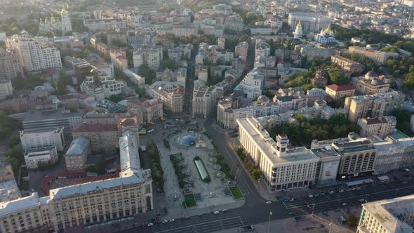 Aerial drone video footage. Centre of Kyiv, Ukraine.