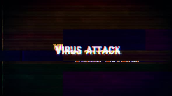 Virus Attack text with glitch retro effect alt