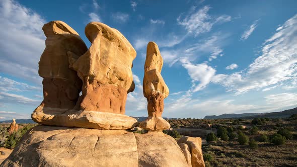 Glowing desert rock formation in time lapse