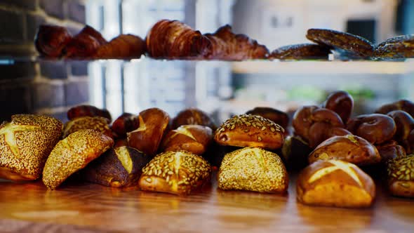 Fresh Bread on Shelves in Bakery