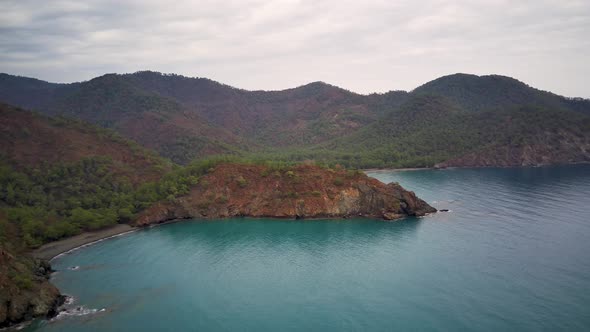 Drone view on the natural park among tracking path:"likya yolu" in South Turkey