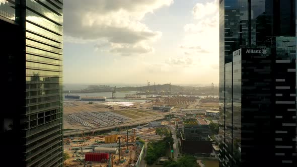 Buildings in singapore city and Container Terminal  Singapore port.