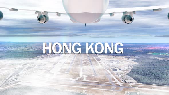 Commercial Airplane Over Clouds Arriving City Hong Kong
