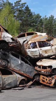 Vertical Video of Destroyed Cars in the City of Irpin Ukraine