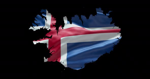 Iceland national flag background with country shape outline