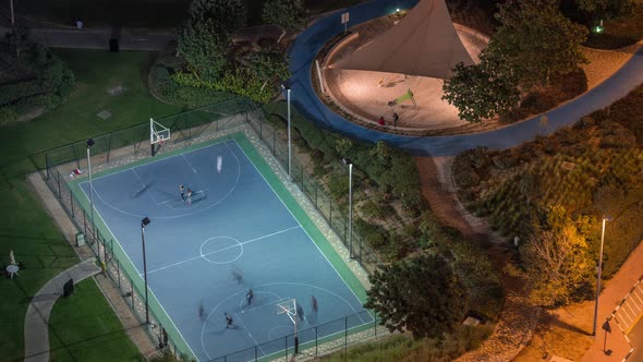 Basketball Court at Park in Jumeirah Lakes Towers District Timelapse a Popular Residential District