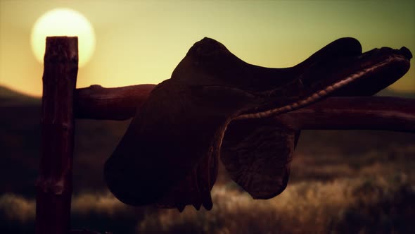 Old Saddle As the Sunset in the Country
