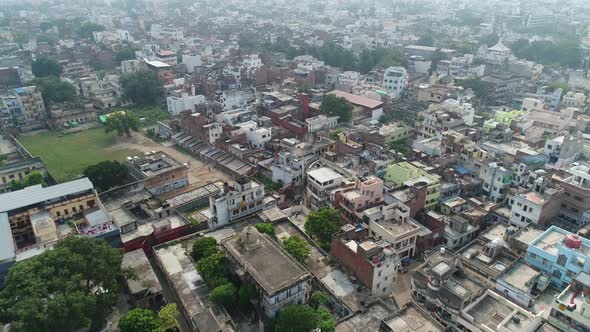 City of Varanasi (Benares) in Uttar Pradesh in India seen from the sky