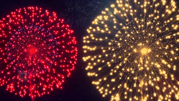  Colorful Animated Fireworks on Black Sky Loop Animation Background.