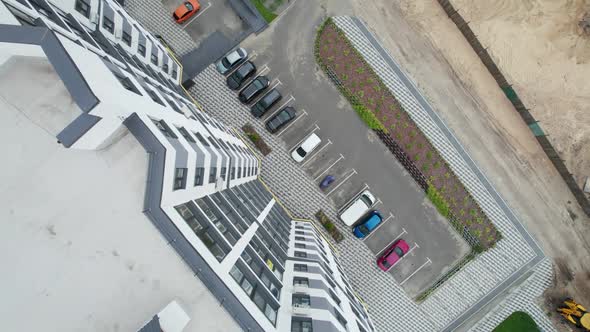 Aerial Top View of a Newly Modern MultiStorey Building Apartments Exterior