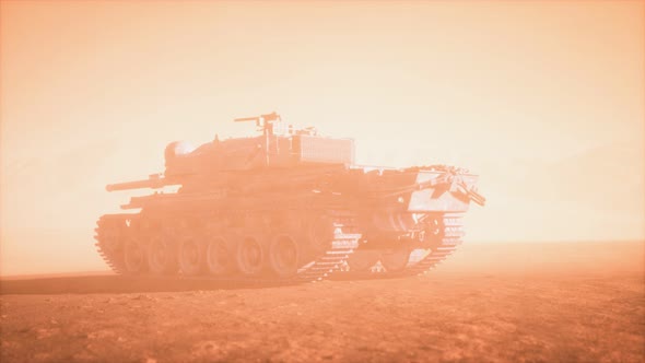 World War II Tank in Desert in Sand Storm