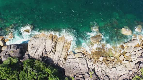 Aerial view drone shot ocean waves, Beautiful tropical beach