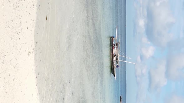 Tanzania Vertical Video  Boat Boats in the Ocean Near the Coast of Zanzibar Aerial View