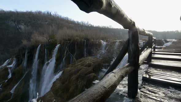 Point of View Pov Walk on Boardwalk Throughout Unesco Word Heritage Plitvice Lakes National Park