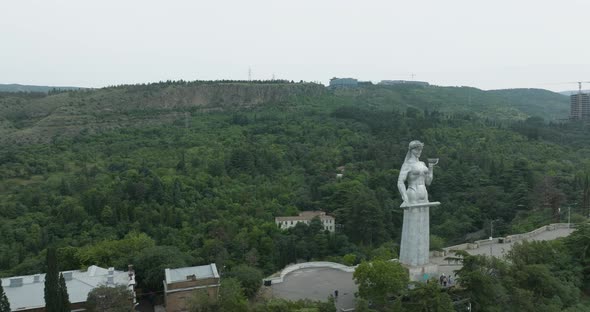 Aerial shot of the Mother of Georgia (Kartlis Deda) monument in Tbilisi.