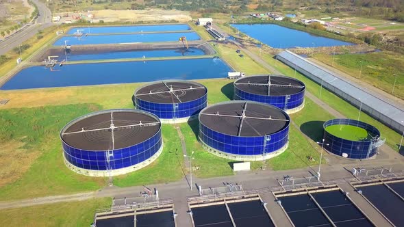 Aerial view of modern industrial sewage treatment plant