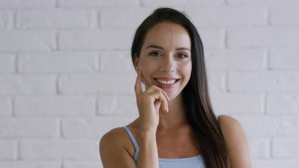 Cheerful Woman with Brown Hair