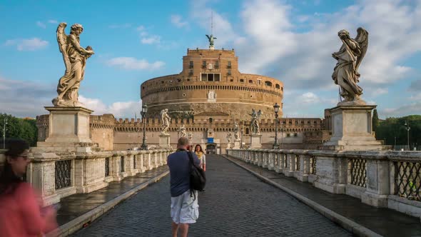 Time Lapse of Castel Sant Angelo in Rome , Italy