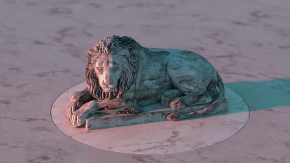 The Sculpture of a Lion Flips Over on the Platform