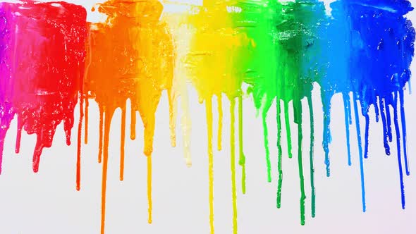 The Colors Flow From The Pile Of Rainbow Paints.