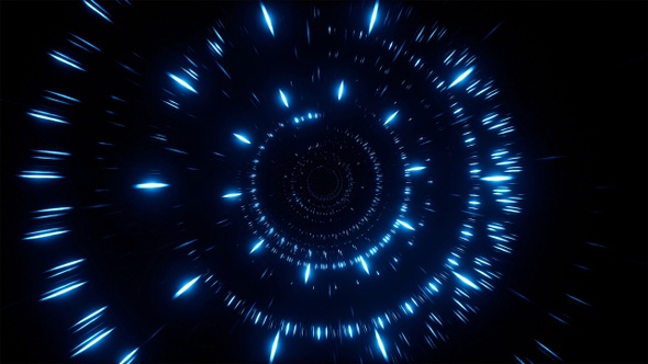 Spiral Rotation Blue Light Streak Particle Tunnel 4K 01