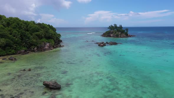 Aerial view of wild coastline at Fairyland, Seychelles.