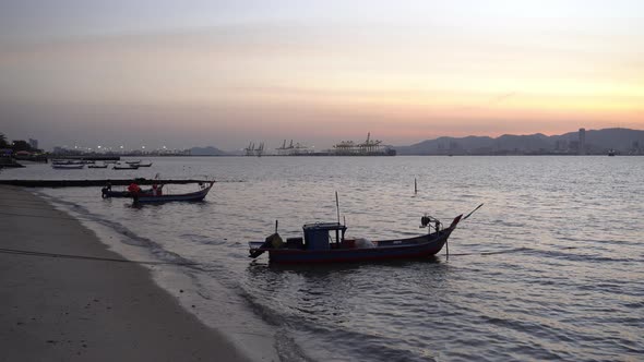 Silhouette Malays fishing boat at Pantai Bersih