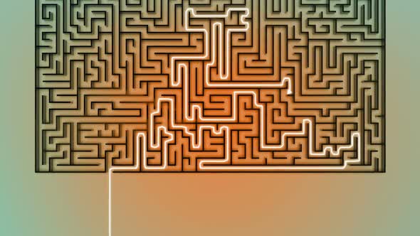 The top view animation of successful finding exit way in a huge maze. HD