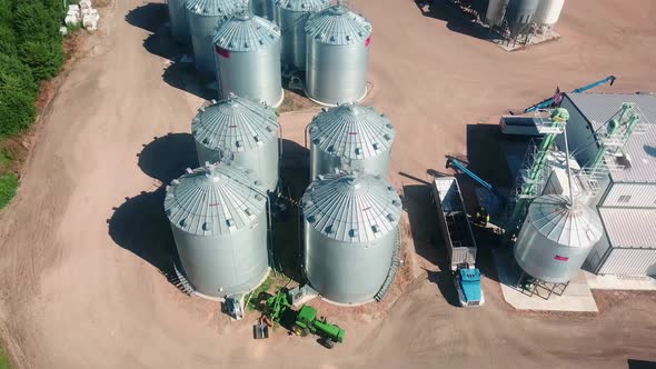 Drone aerial view of an agribusiness that exports cover seeds around the world located in Nebraska U