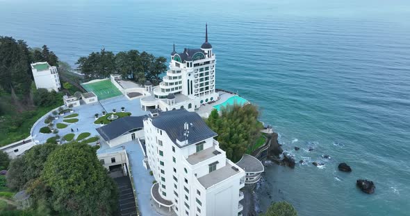 Tsikhisdziri, Georgia - May 8 2022: Aerial view of Castello Mare Hotel