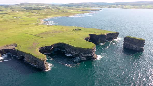 Aerial View of the Dun Briste Sea Stick at Downpatrick Head County Mayo  Republic of Ireland