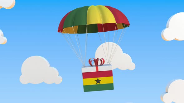 Box with National Flag of Ghana Falls with a Parachute