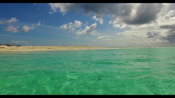 Aerial top view seascape of idyllic lagoon beach trip by shallow water and bright sand background of