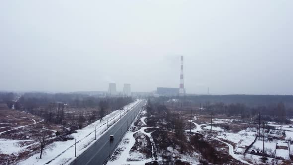 Coal thermal power plant. generation of electricity. environmental pollution. Aerial view.