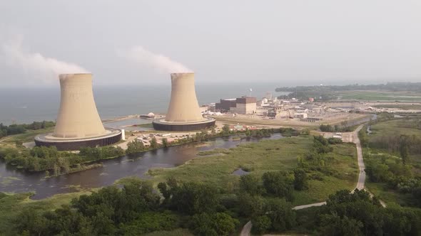 Panorama Of Enrico Fermi II Nuclear Power Plant In Newport, Monroe County, Michigan. aerial