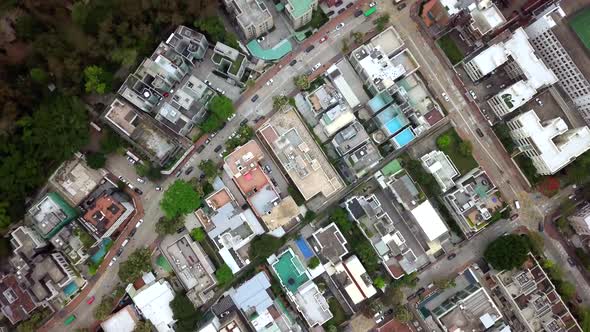 Drone fly over residential district in Hong Kong