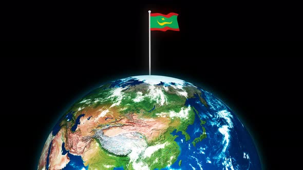 Flag Of Mauritania Flying Flag On The 3d Rotated Planet Earth