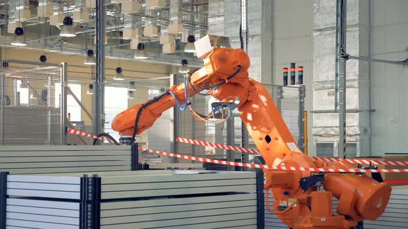 Modern Industrial Robot Arm Working in Factory