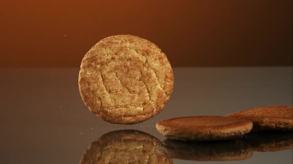 Cookies falling and bouncing in ultra slow motion 