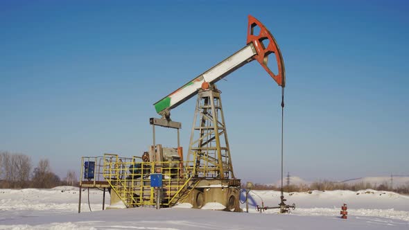 Oil Pumps on a Winter Sunny and Frosty Day