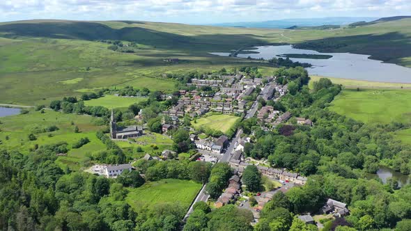 An aerial view of Belmont village near Bolton