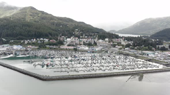 Aerial View of Seward Boat Harbor, Alaska USA. Sailboats and Charter Boats Port in Resurrection Bay,