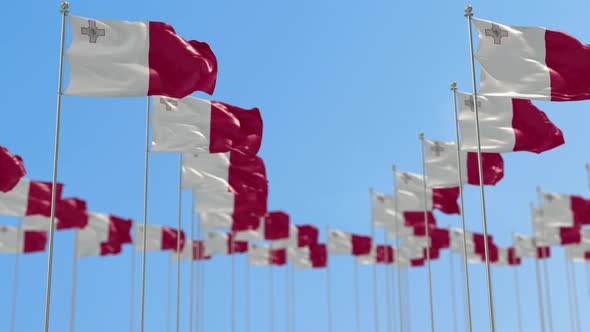 Malta Row Of National flags Walk Throw Animation