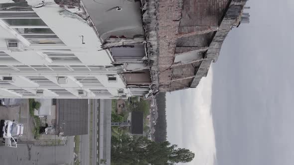 Vertical Video of a Wardamaged Apartment Building in Ukraine